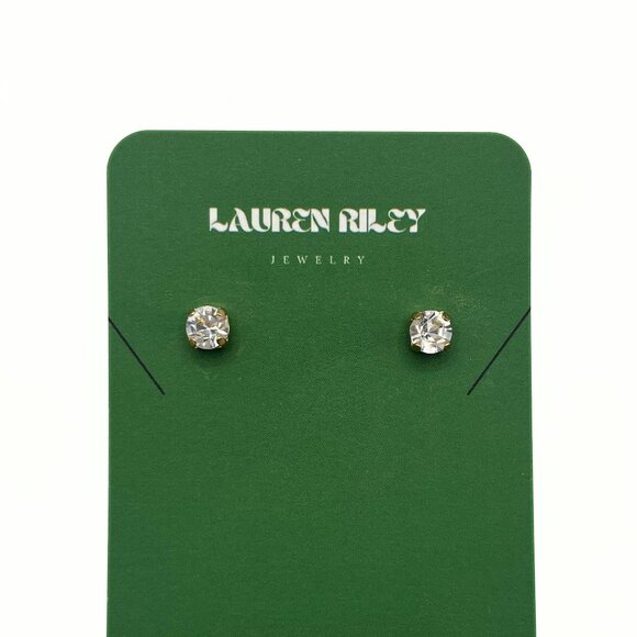 Handcrafted Preciosa Crystal Clear Stud Earrings - Shiny Gold Plated Nickel-Free - Picture 1 of 4